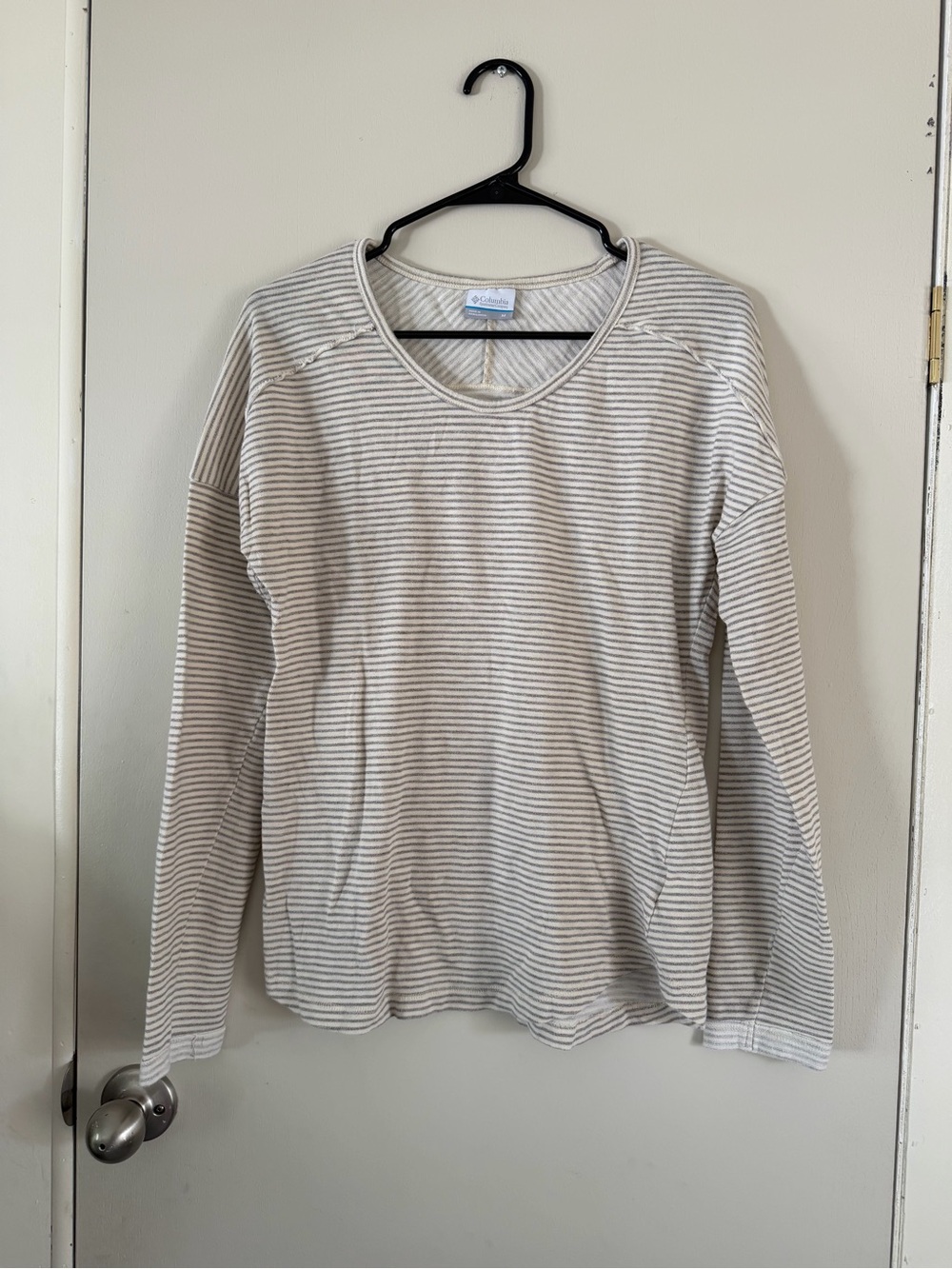 Columbia Cream and Light Gray Striped Long Sleeve Tee